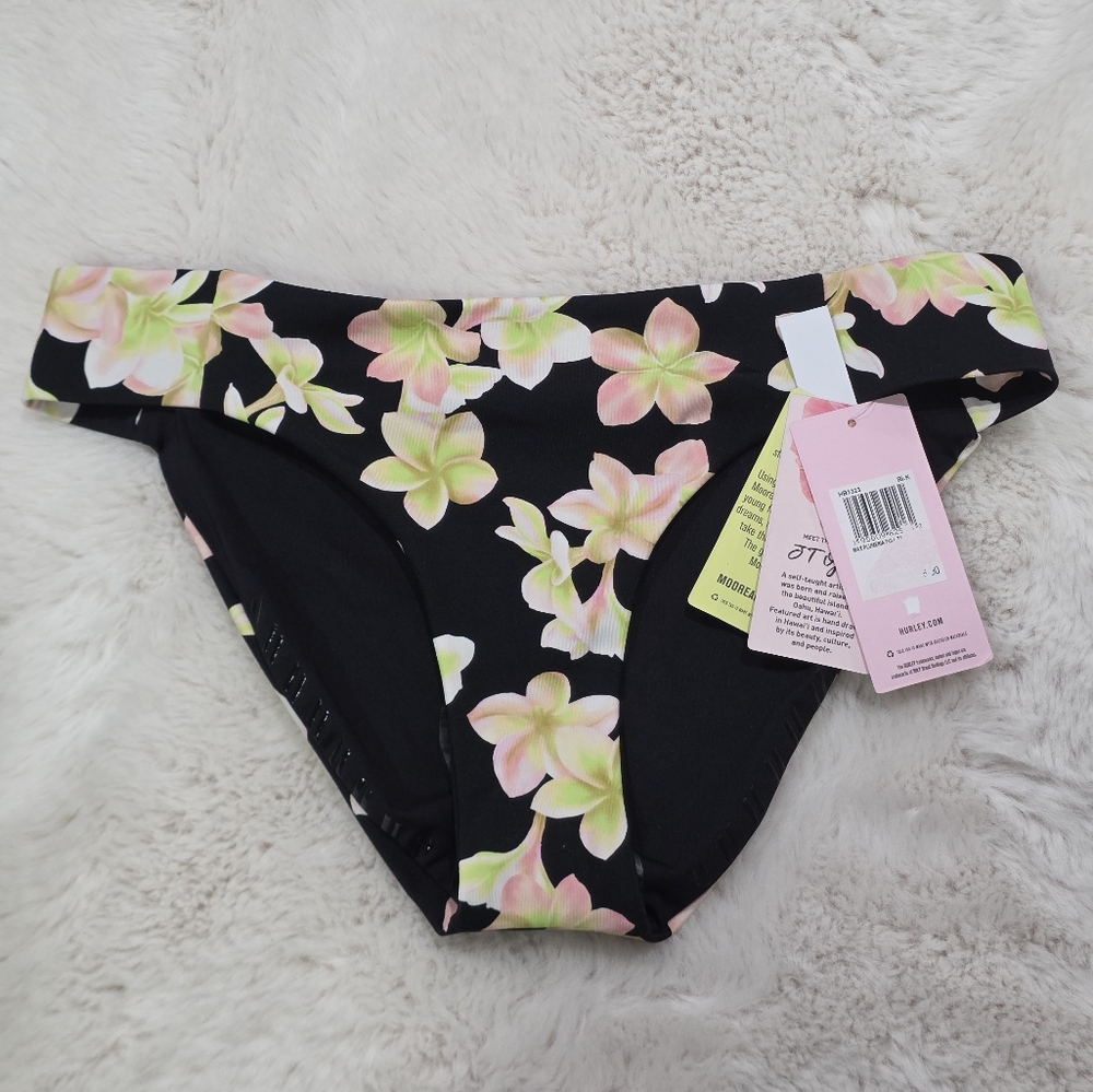NWT‎ Hurley X Carissa Moore Aloha Max plumeria full tab side bikini bottoms S
